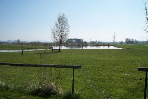 Blick auf die groe Liegewiese und den Badeteich bei Psing.